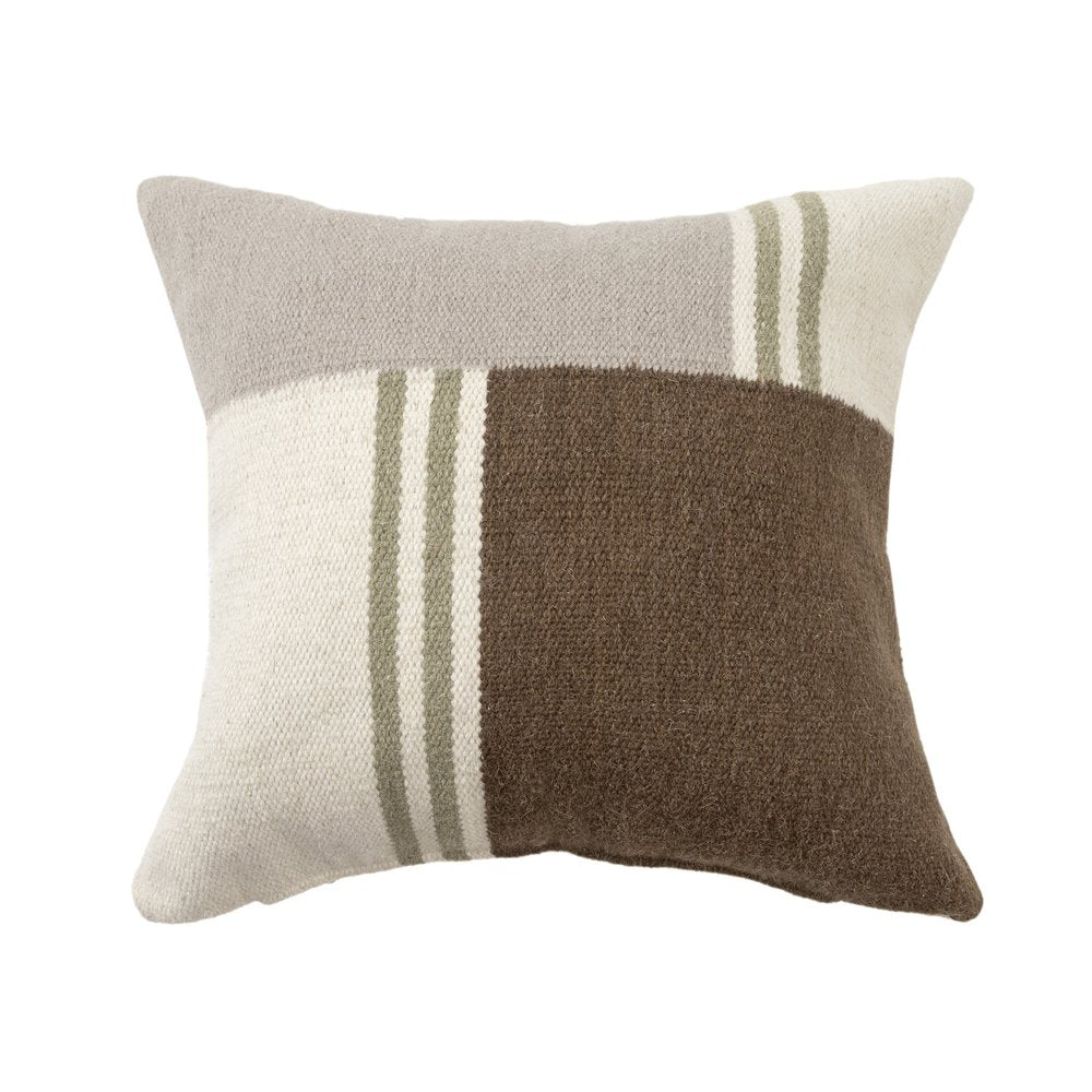 24" Brown And Gray Geometric Wool Blend Throw Pillow Cover