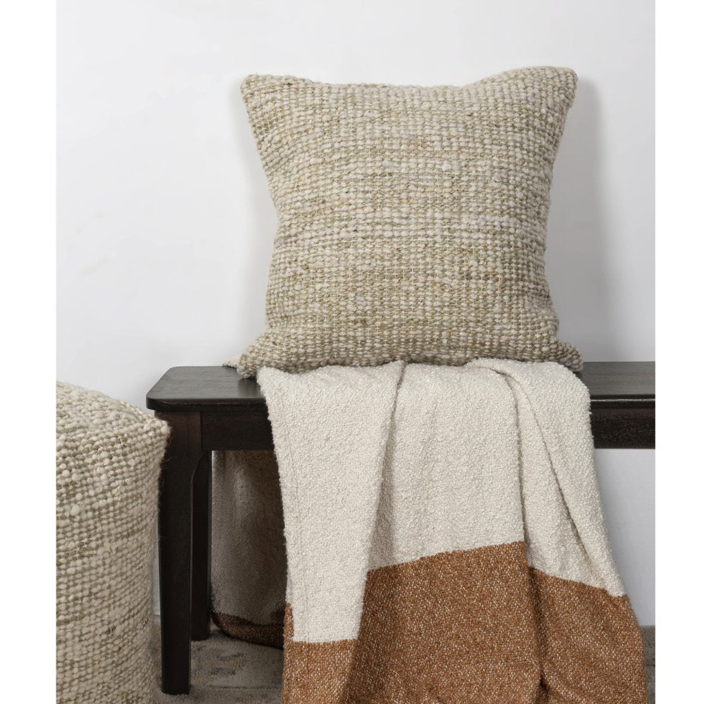 22" Ivory And Green Striped Wool Blend Throw Pillow Cover