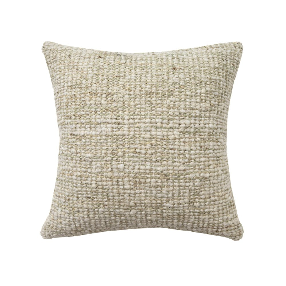22" Ivory And Green Striped Wool Blend Throw Pillow Cover