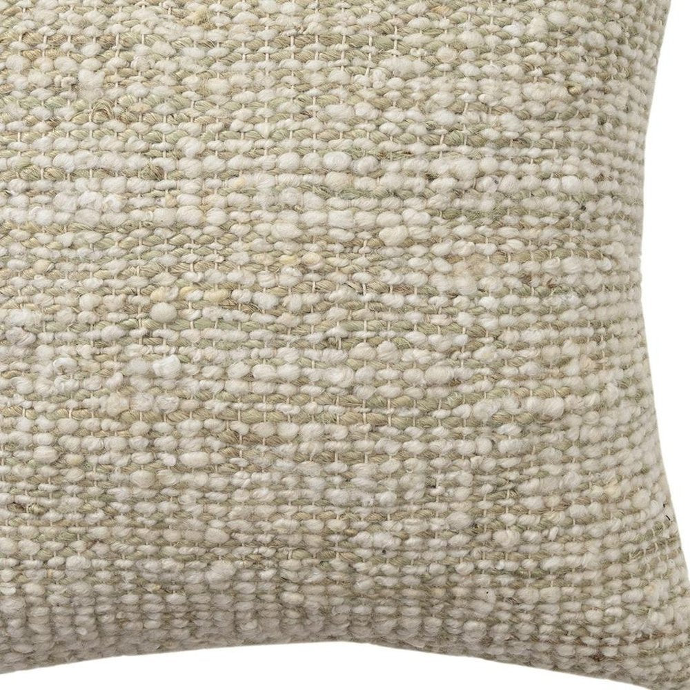 22" Ivory And Green Striped Wool Blend Throw Pillow Cover
