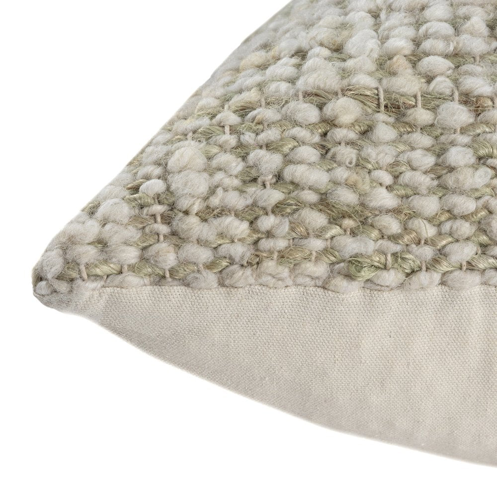 22" Ivory And Green Striped Wool Blend Throw Pillow Cover