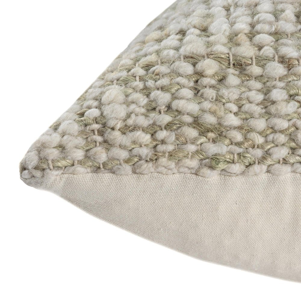 22" Ivory And Green Striped Wool Blend Throw Pillow Cover
