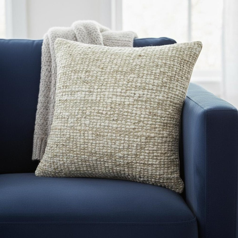 22" Ivory And Green Striped Wool Blend Throw Pillow Cover