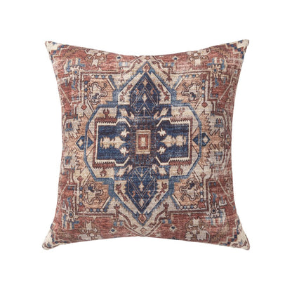 18" Navy Blue And Rust Medallion Throw Pillow Cover