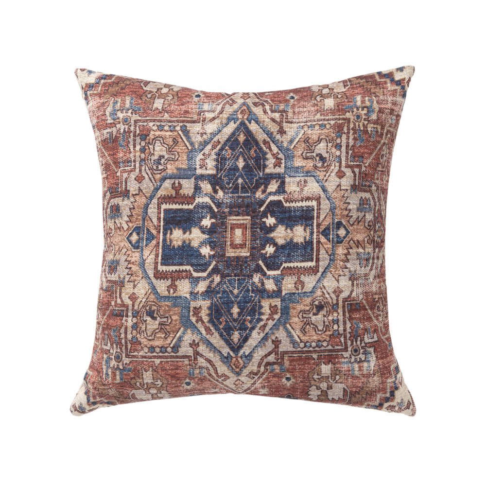 18" Rust And Navy Blue Medallion Throw Pillow Cover