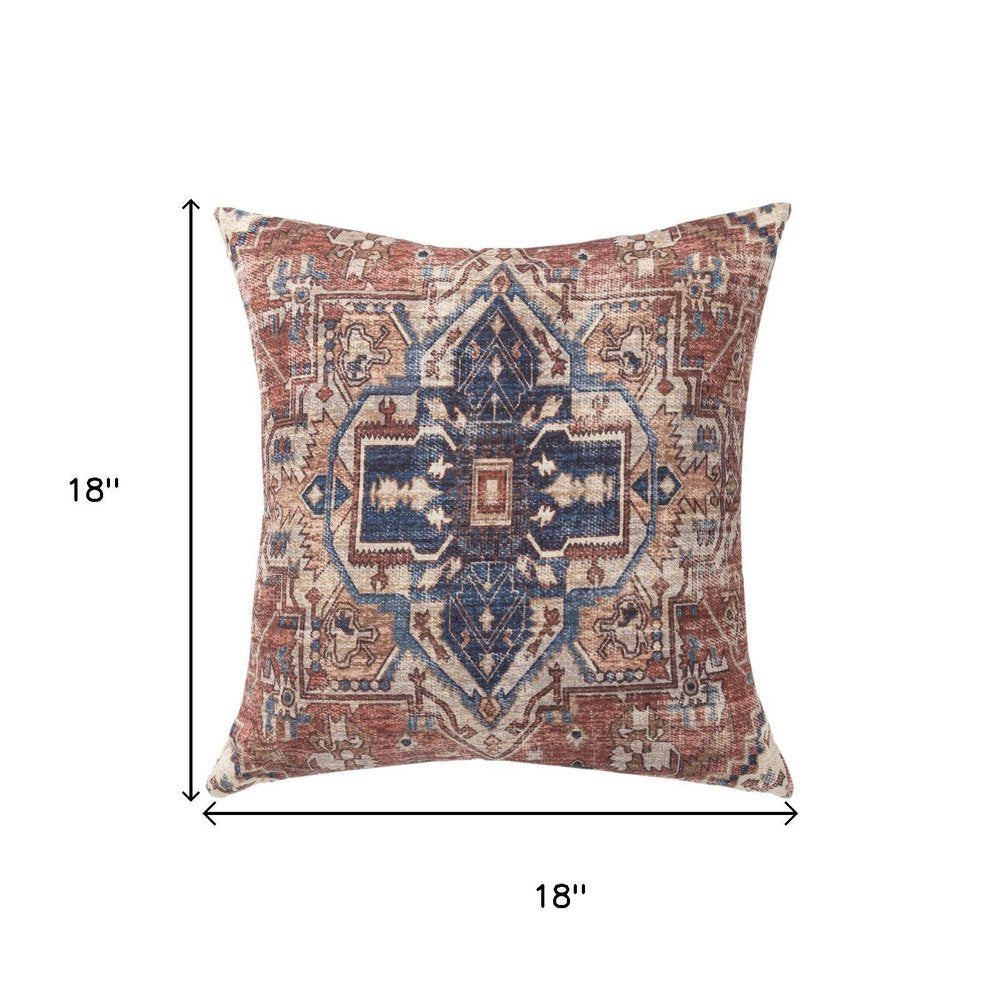 18" Navy Blue And Rust Medallion Throw Pillow Cover