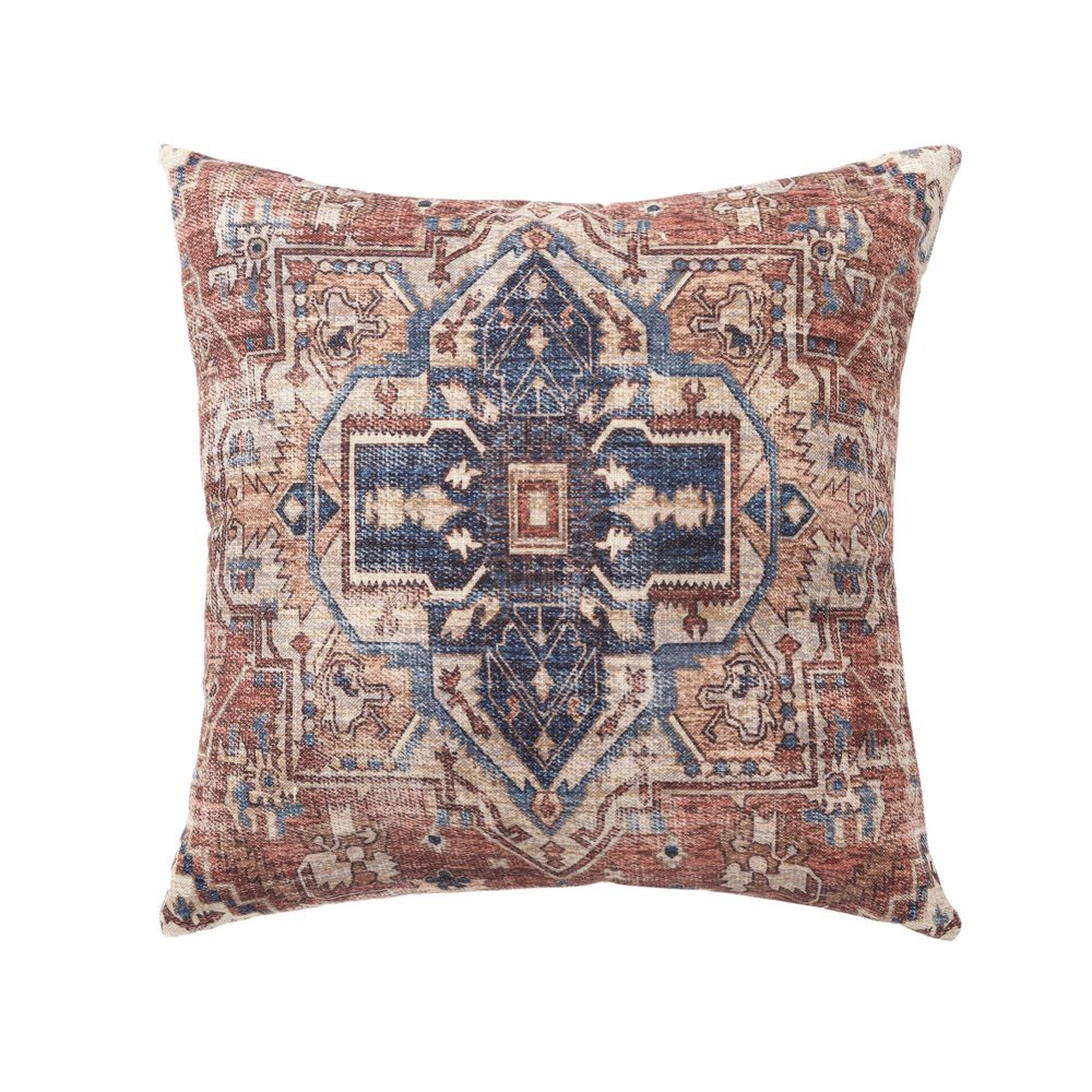 18" Navy Blue And Rust Medallion Throw Pillow Cover
