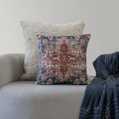 18" Navy Blue And Rust Medallion Throw Pillow Cover