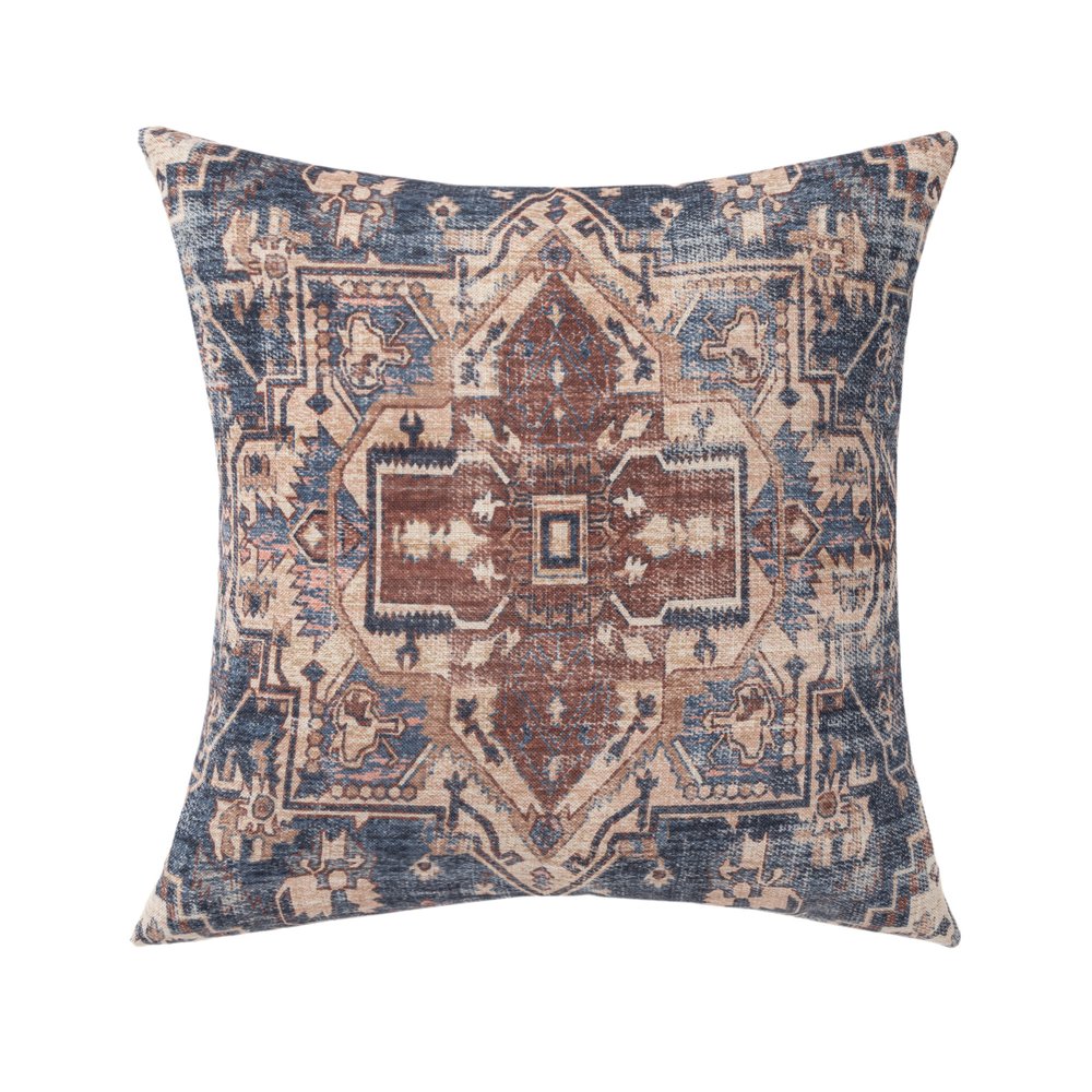 18" Navy Blue And Rust Medallion Throw Pillow Cover