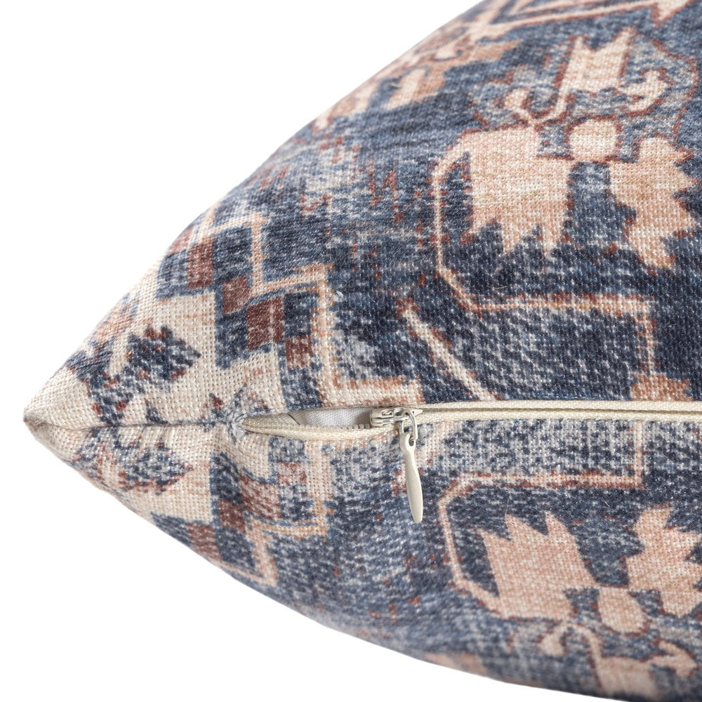 18" Navy Blue And Rust Medallion Throw Pillow Cover