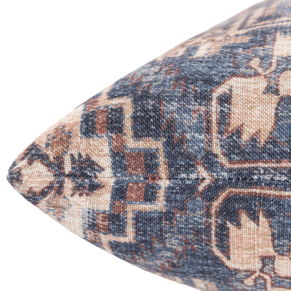 18" Navy Blue And Rust Medallion Throw Pillow Cover