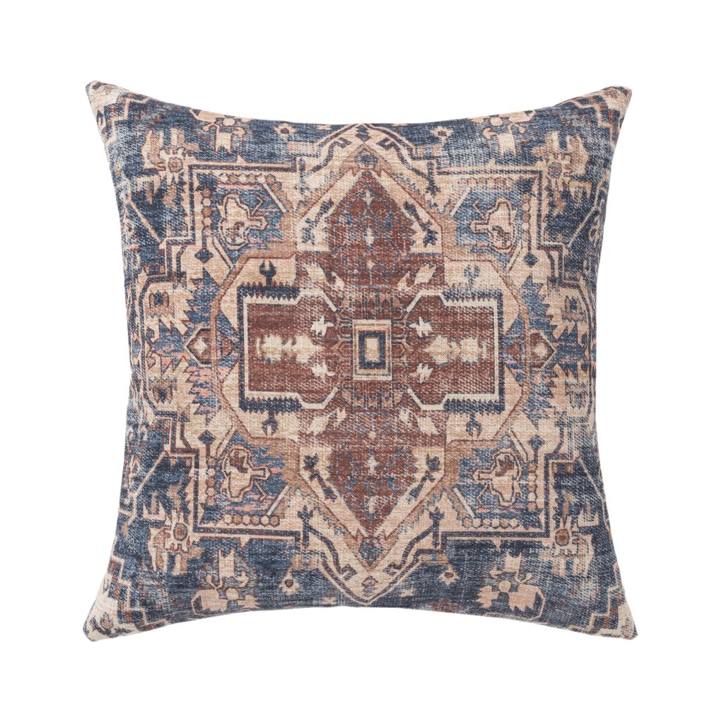 18" Navy Blue And Rust Medallion Throw Pillow Cover