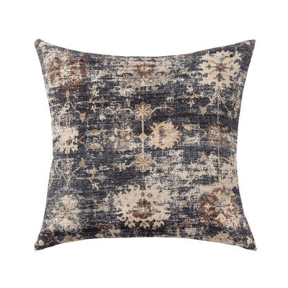 18" Beige And Blue Floral Throw Pillow Cover