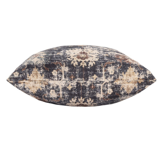 18" Navy Blue And Beige Floral Throw Pillow Cover