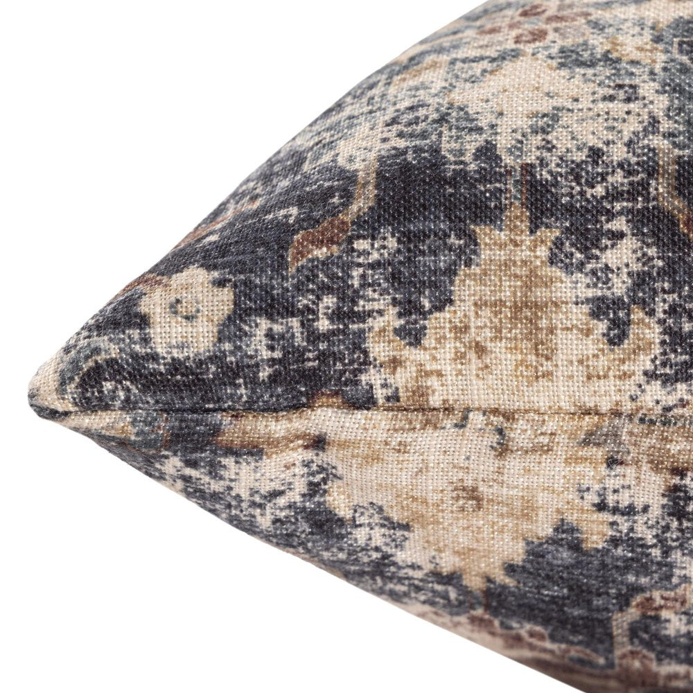 18" Beige And Blue Floral Throw Pillow Cover