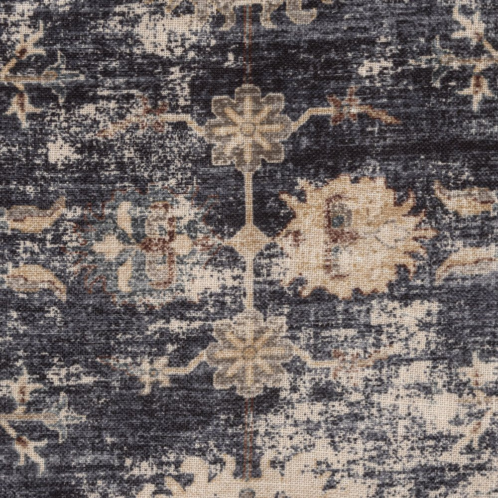 18" Navy Blue And Beige Floral Throw Pillow Cover