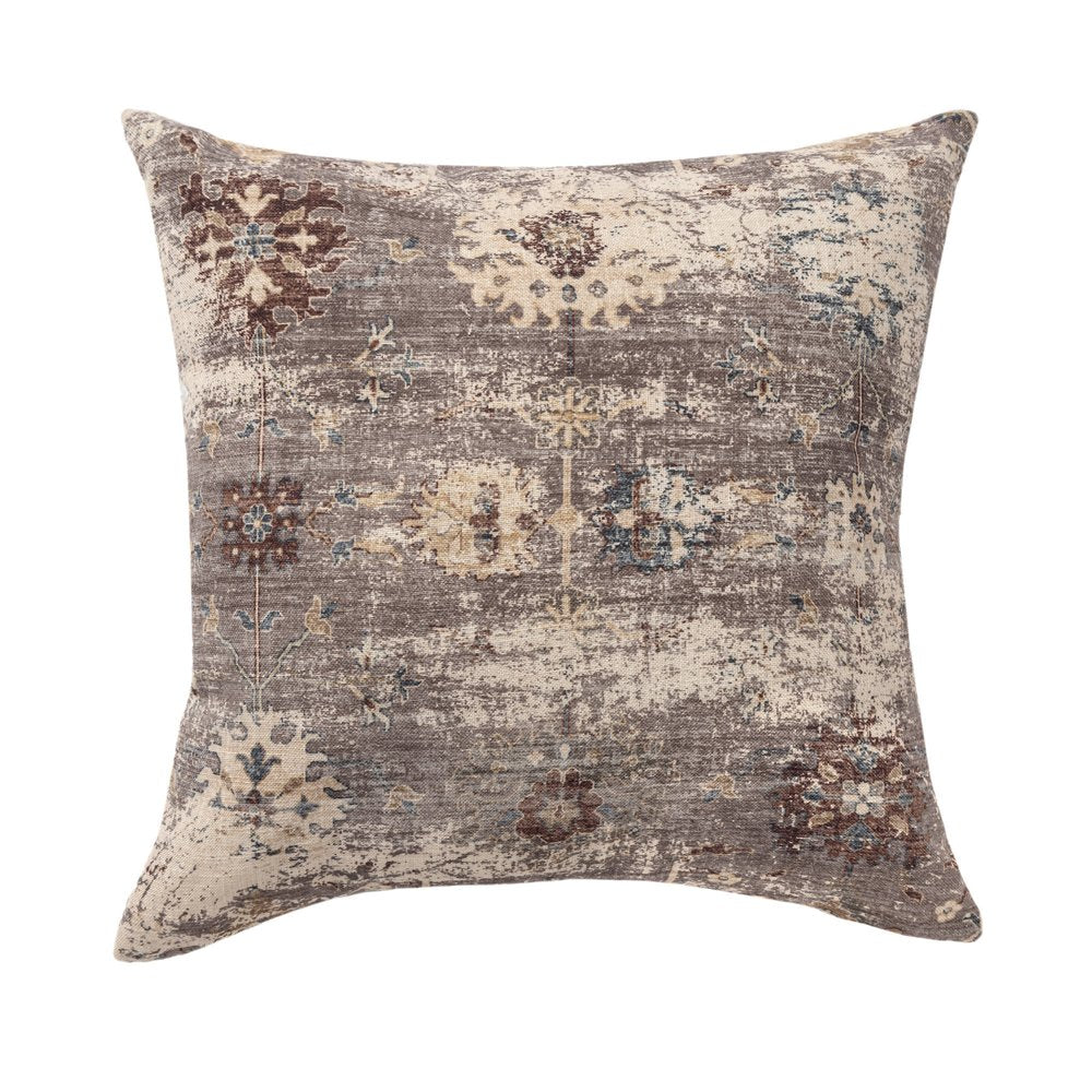 18" Taupe And Ivory Floral Throw Pillow Cover