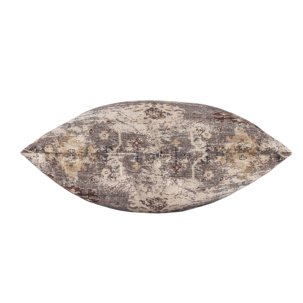 18" Beige And Taupe Floral Throw Pillow Cover