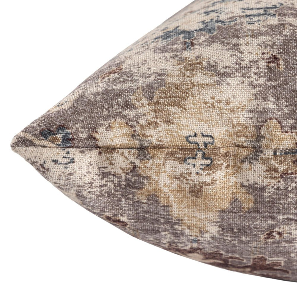 18" Beige And Taupe Floral Throw Pillow Cover