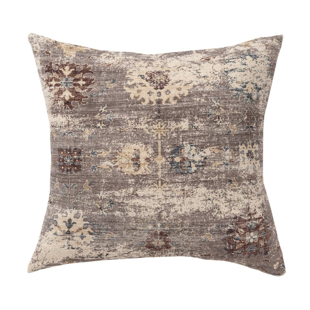 18" Taupe And Ivory Floral Throw Pillow Cover