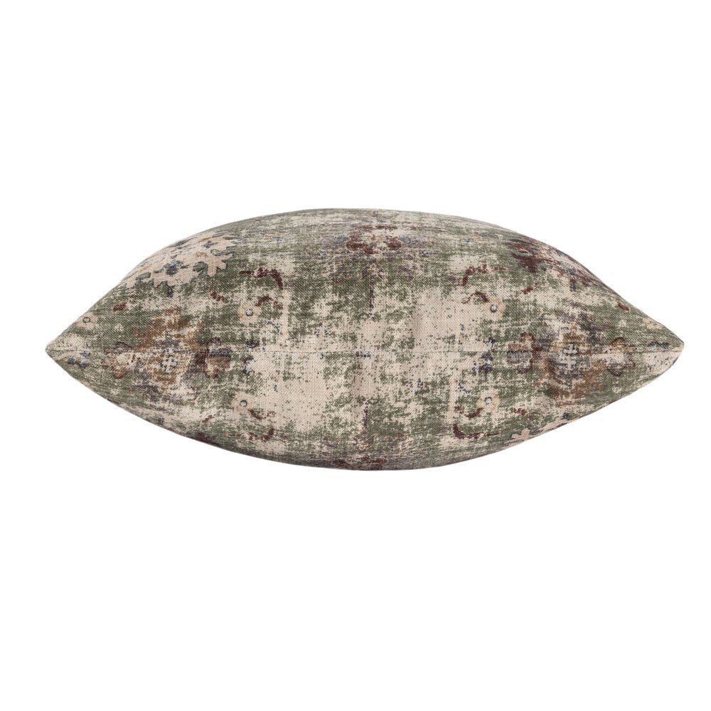 18" Beige And Green Floral Throw Pillow Cover