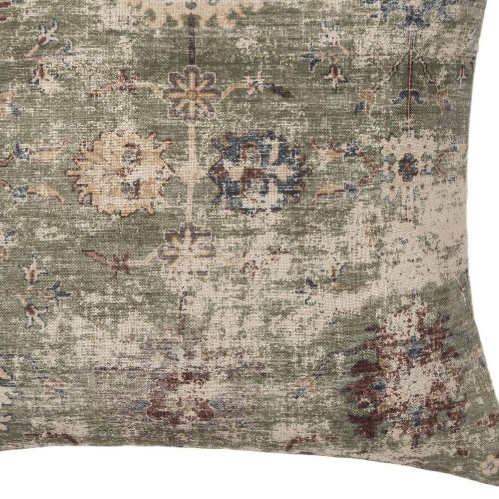 18" Beige And Green Floral Throw Pillow Cover