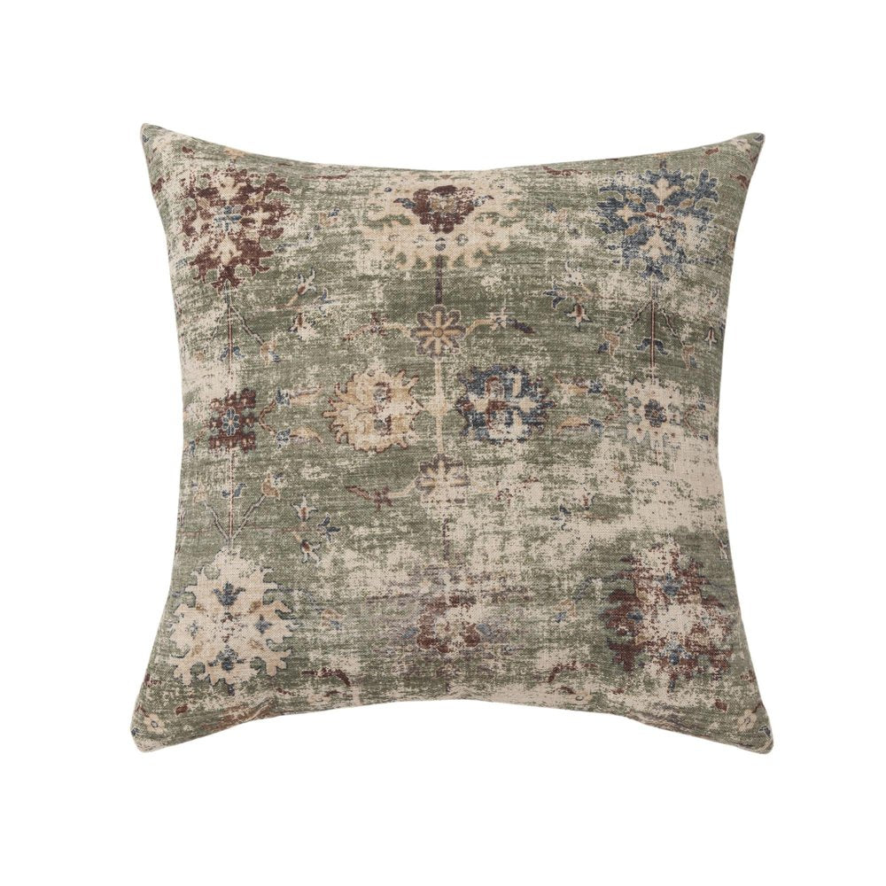 18" Beige And Green Floral Throw Pillow Cover