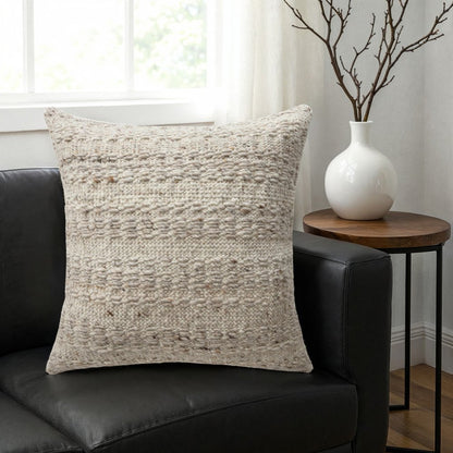 24" Beige Wool Throw Pillow Cover