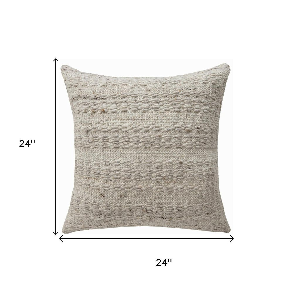 24" Beige Wool Throw Pillow Cover