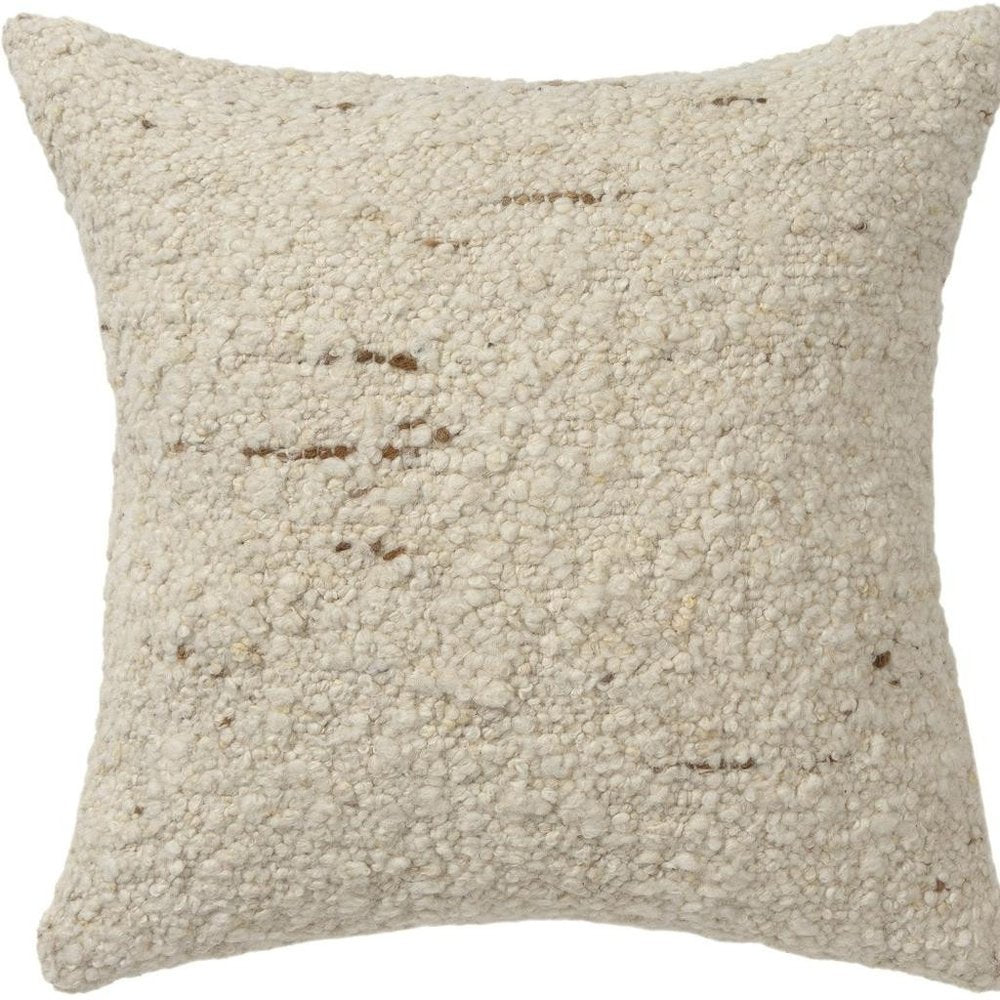 24" Ivory And Beige Wool Throw Pillow Cover