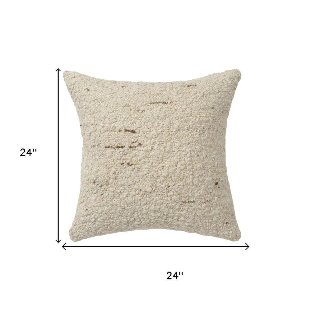 24" Ivory And Beige Wool Throw Pillow Cover