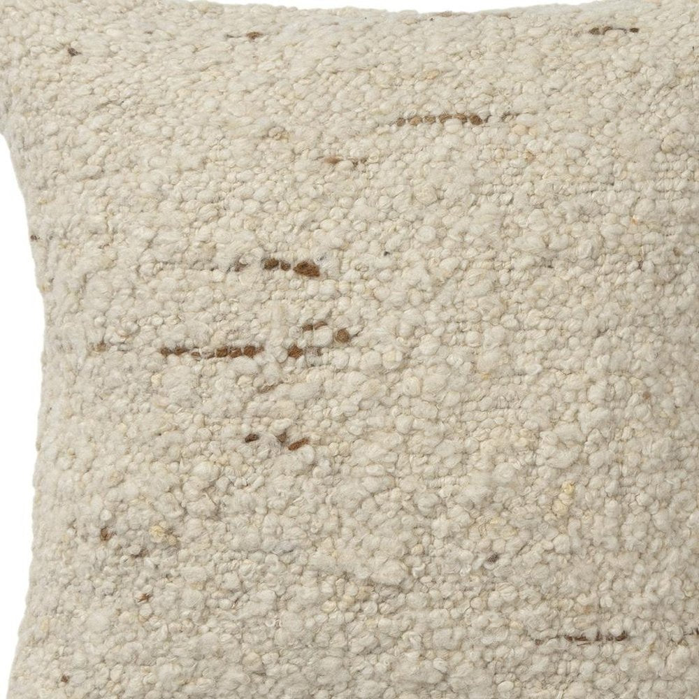24" Ivory And Beige Wool Throw Pillow Cover
