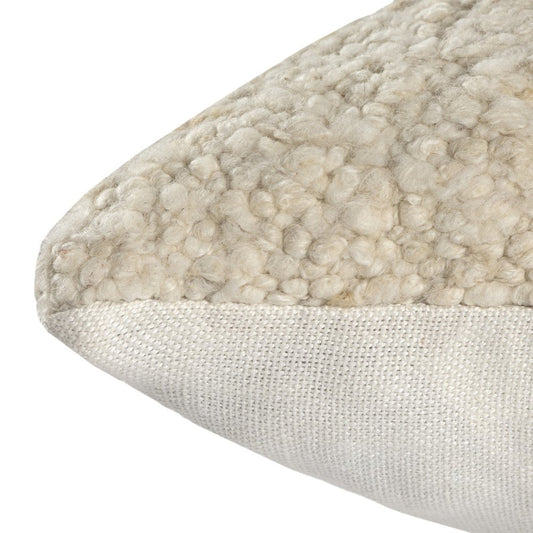 24" Ivory And Beige Wool Throw Pillow Cover