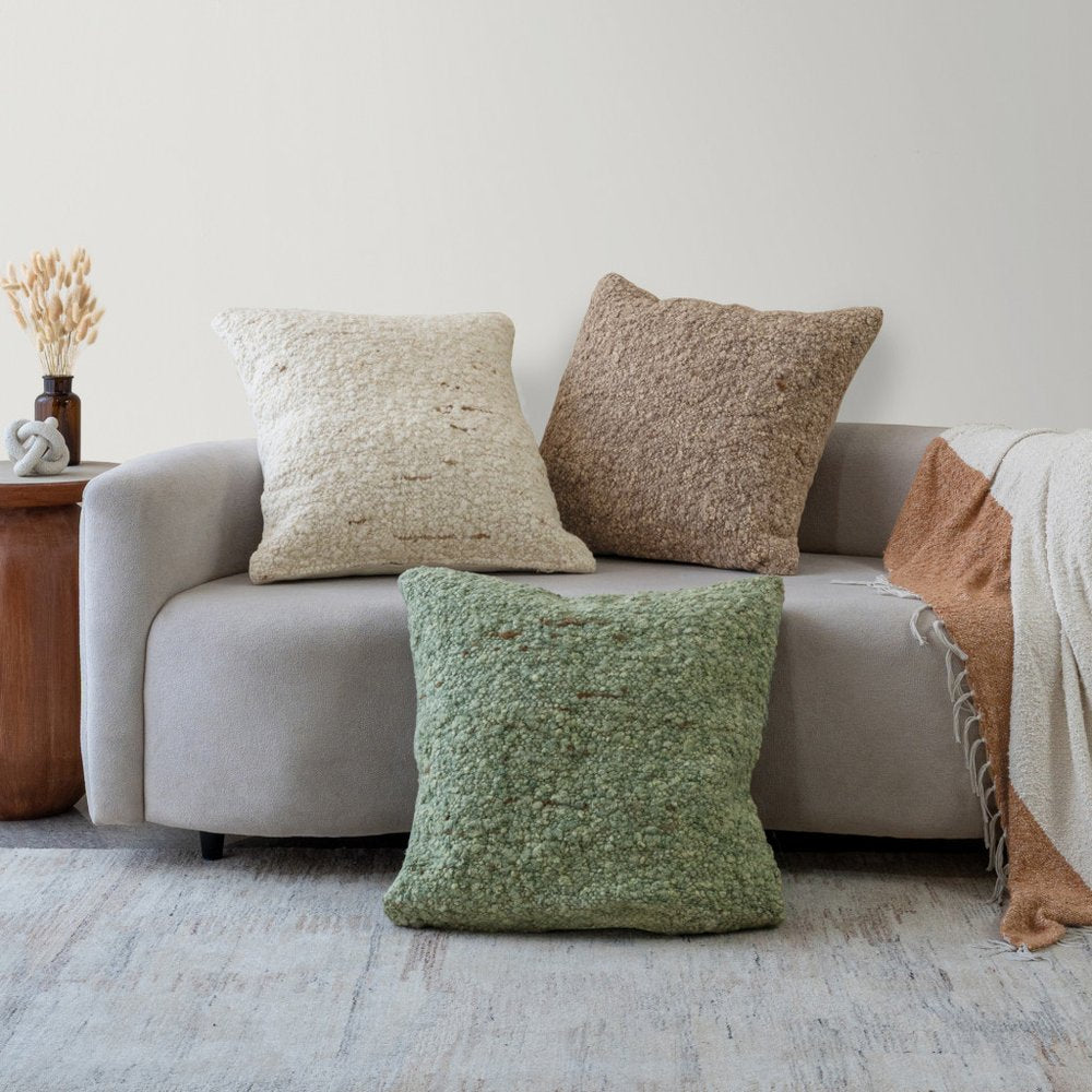 24" Ivory And Beige Wool Throw Pillow Cover