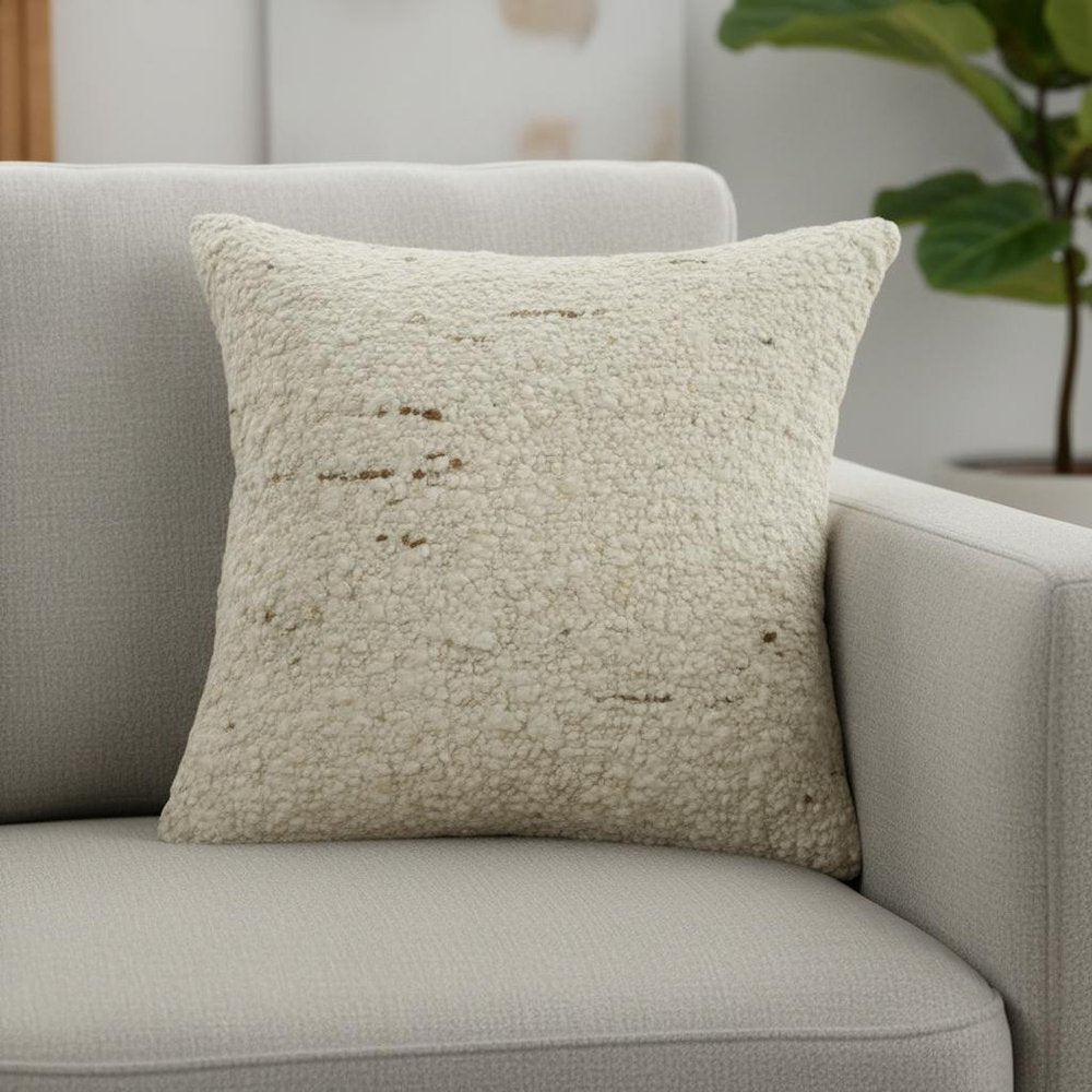 24" Ivory And Beige Wool Throw Pillow Cover