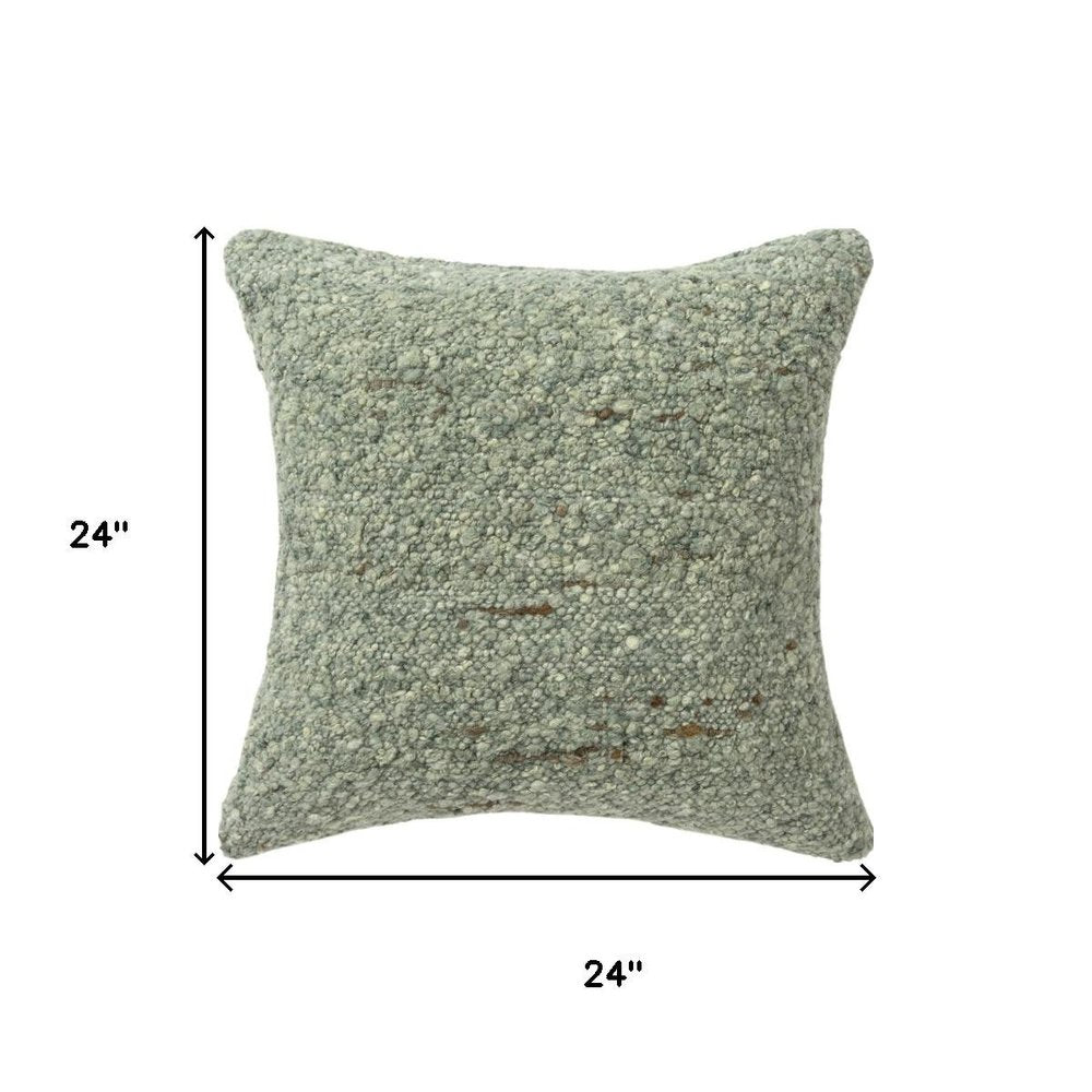 24" Green Wool Throw Pillow Cover
