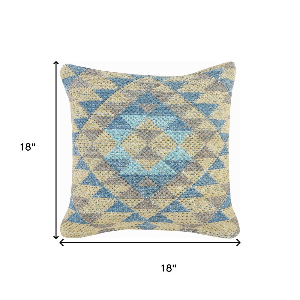 18" Blue And Gray Striped Cotton Throw Pillow Cover