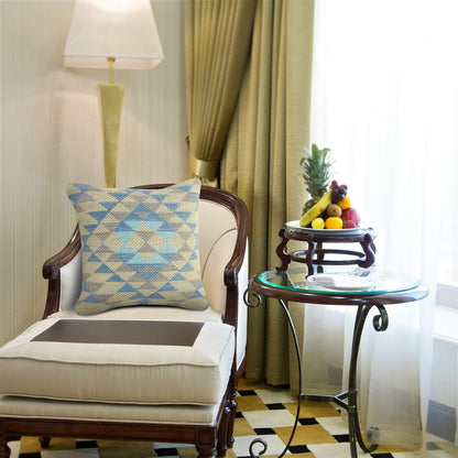 18" Blue And Gray Striped Cotton Throw Pillow Cover