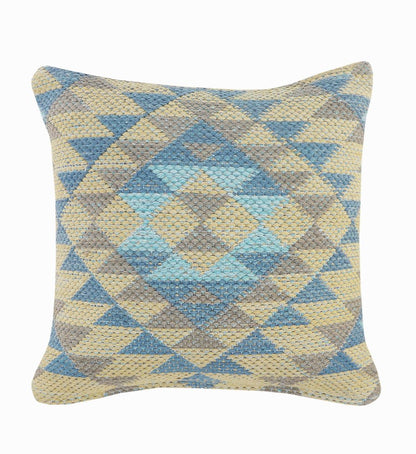 18" Yellow Blue And Gray Geometric Cotton Throw Pillow Cover