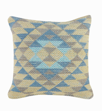 18" Yellow Blue And Gray Geometric Cotton Throw Pillow Cover