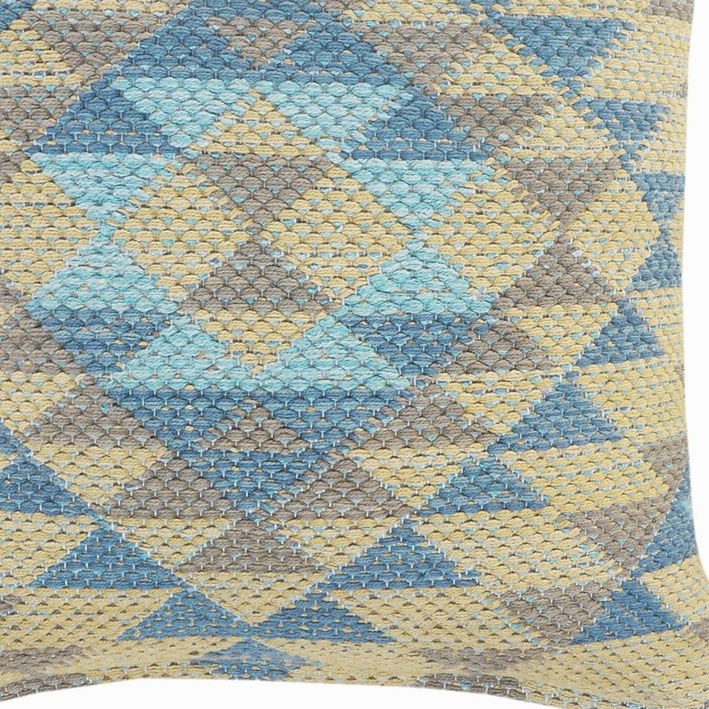 18" Yellow Blue And Gray Geometric Cotton Throw Pillow Cover