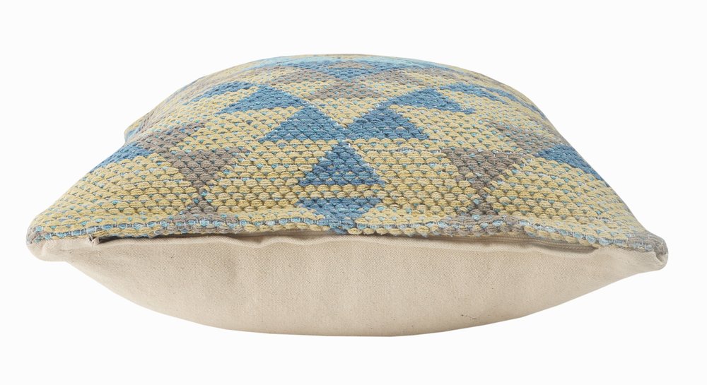 18" Blue And Gray Striped Cotton Throw Pillow Cover