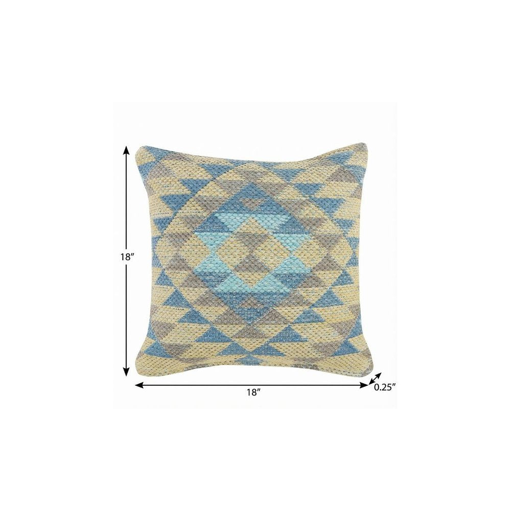 18" Yellow Blue And Gray Geometric Cotton Throw Pillow Cover