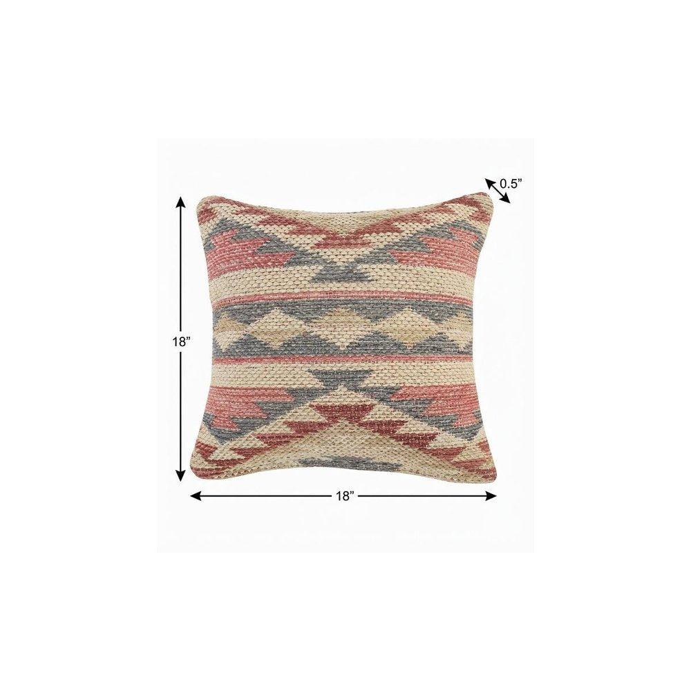 18" Pink And Gray Geometric Cotton Throw Pillow Cover