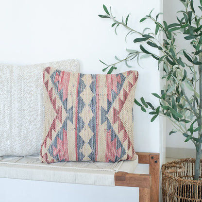 18" Pink And Gray Geometric Cotton Throw Pillow Cover