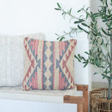 18" Pink And Gray Geometric Cotton Throw Pillow Cover