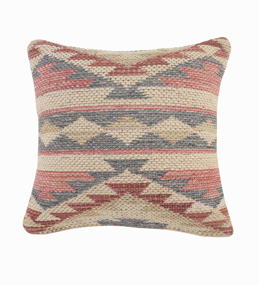 18" Pink And Gray Geometric Cotton Throw Pillow Cover