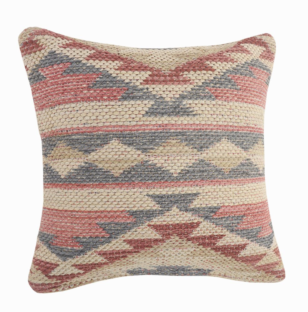 18" Pink And Gray Geometric Cotton Throw Pillow Cover