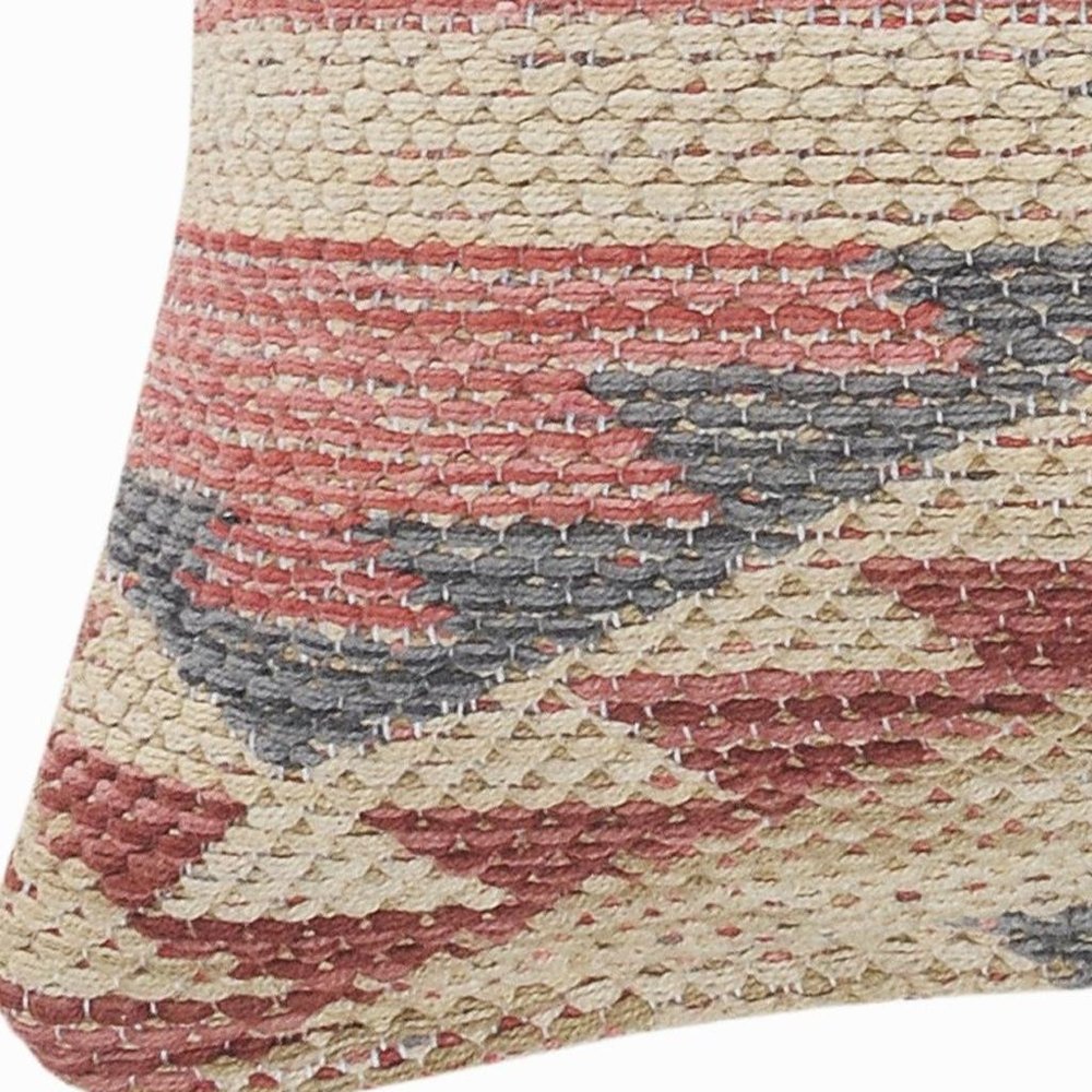 18" Pink And Gray Geometric Cotton Throw Pillow Cover