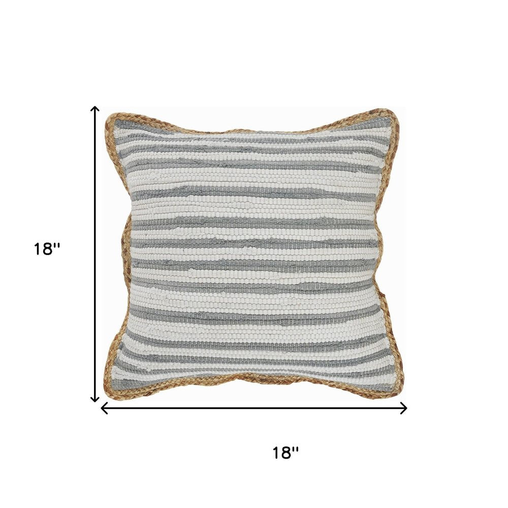 18" Gray And Off White Striped Cotton Blend Throw Pillow Cover